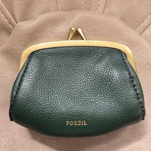 Fossil Green Leather Kisslock Coin Purse